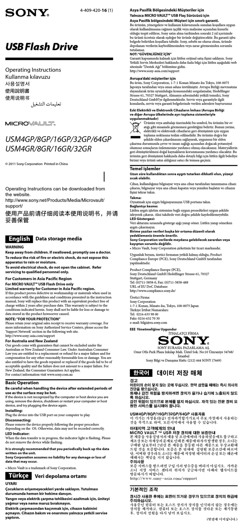 Sony MicroVault USM4GP User manual Sony MicroVault USM4GP User manual