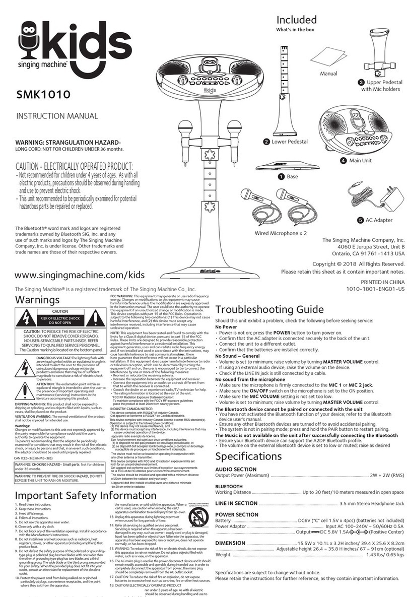Singing Machine Kid's SMK1010 instruction manual