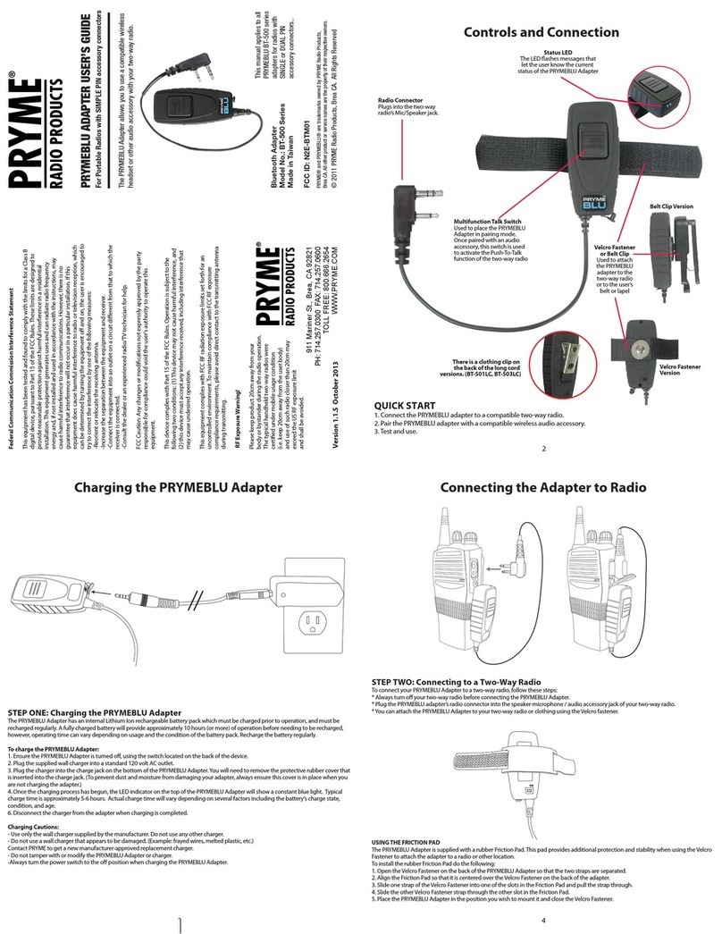PRYME Radio Product PRYMEBLU BT-500 Series User manual