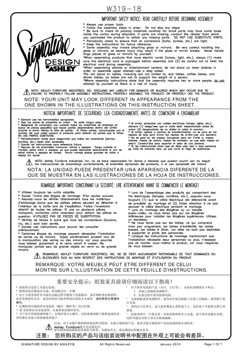 Ashley SIGNATURE W319-18 User manual
