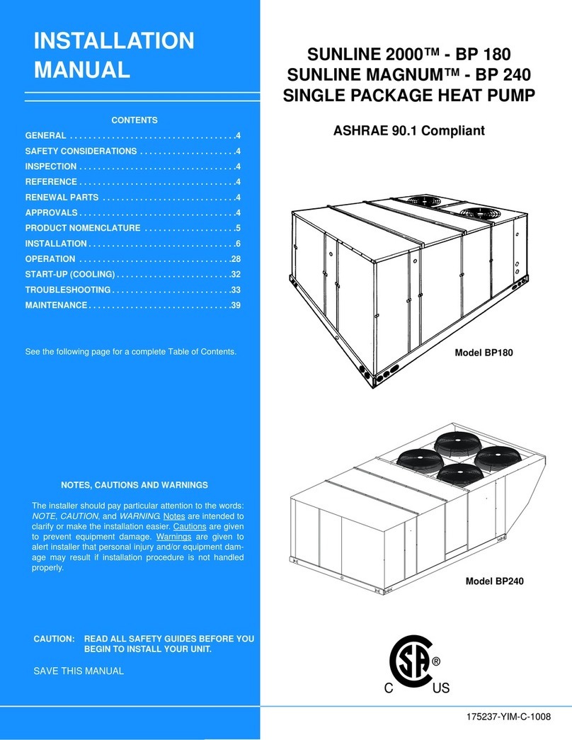 Johnson Controls Unitary Products York SUNLINE 2000 BP 180 installation manual