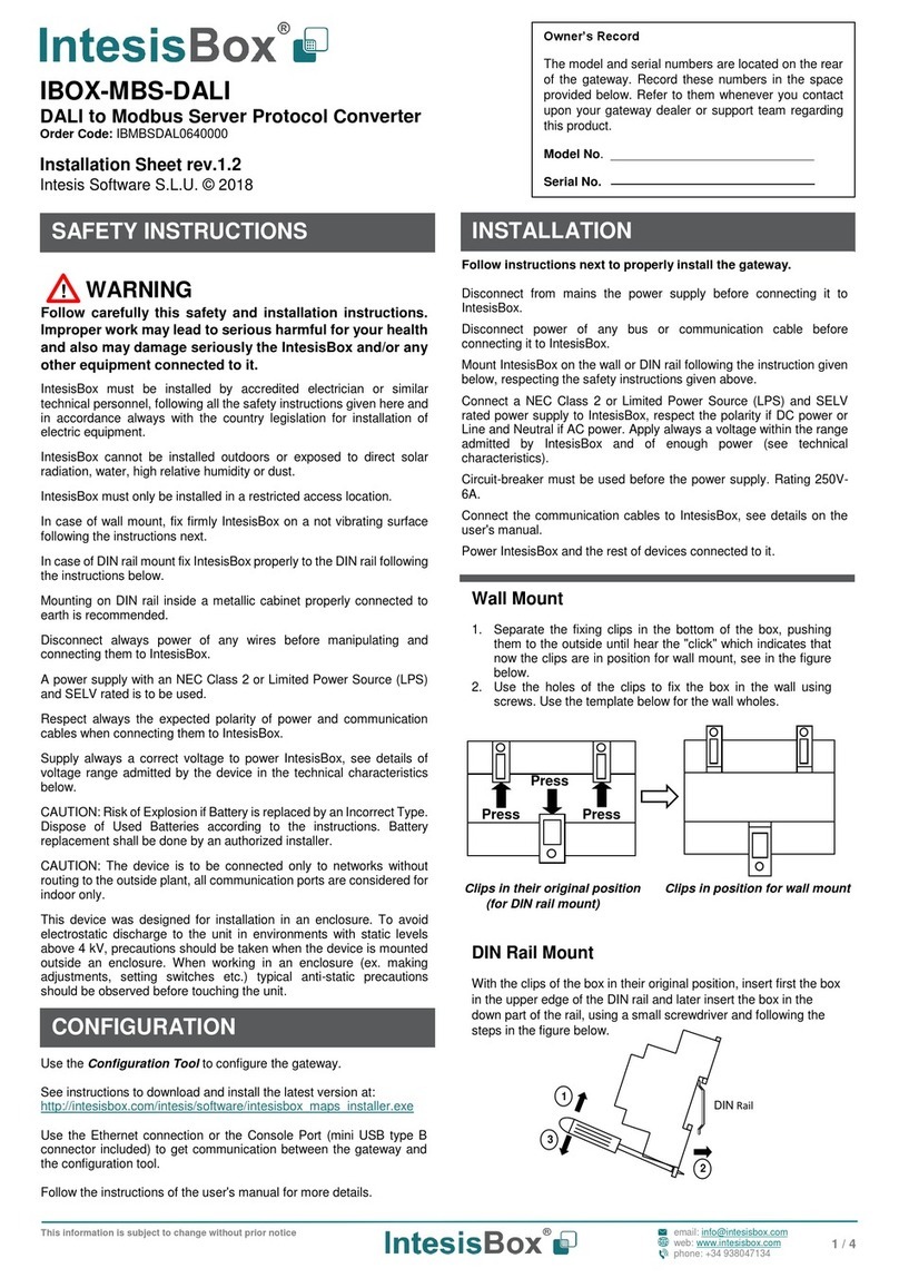 IntesisBox IBOX-MBS-DALI Installation sheet
