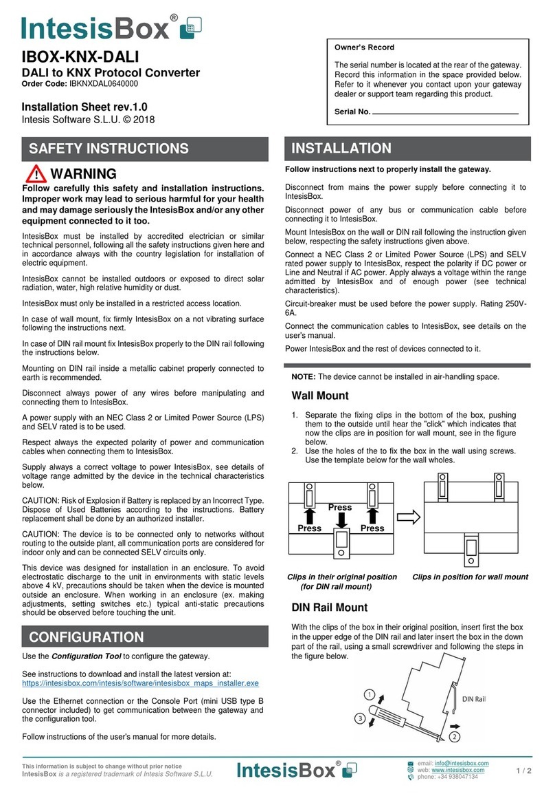 IntesisBox IBOX-KNX-DALI Installation sheet