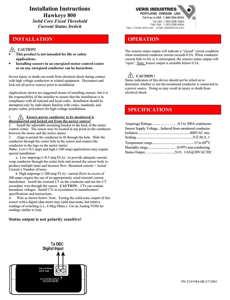 VERIS INDUSTRIES, INC. Hawkeye 800 installation instructions