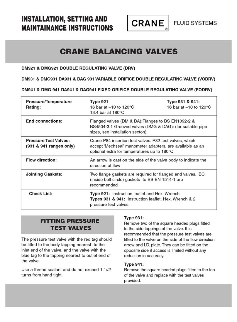 Crane DM921 INSTALLATION, SETTING AND MAINTAINANCE INSTRUCTIONS