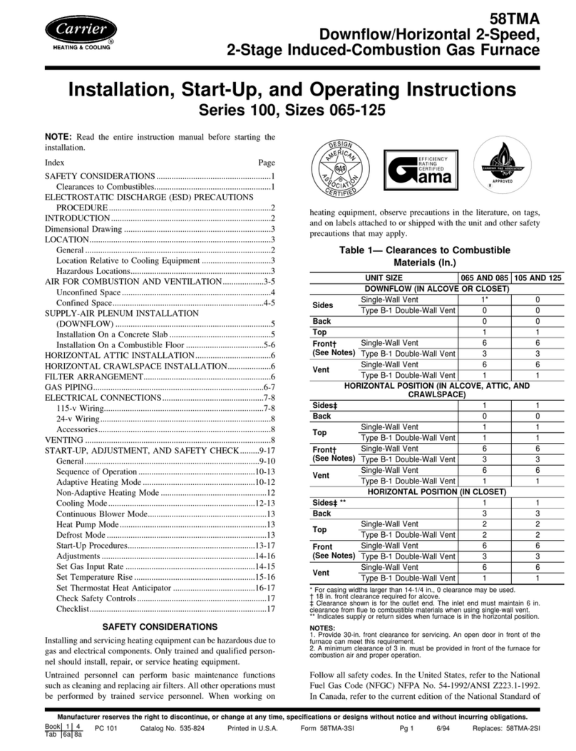 Carrier 58TMA Installation, start-up, and operating instructions
