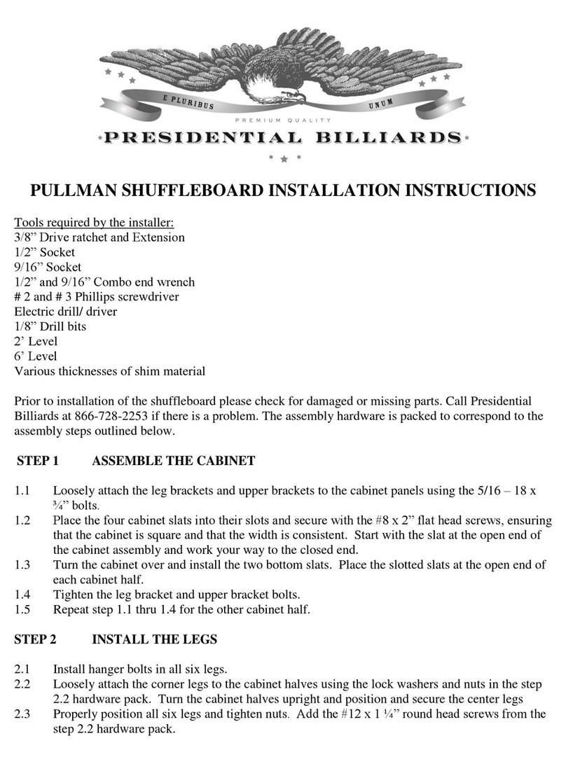Presidential Billiards PULLMAN User manual Presidential Billiards PULLMAN User manual