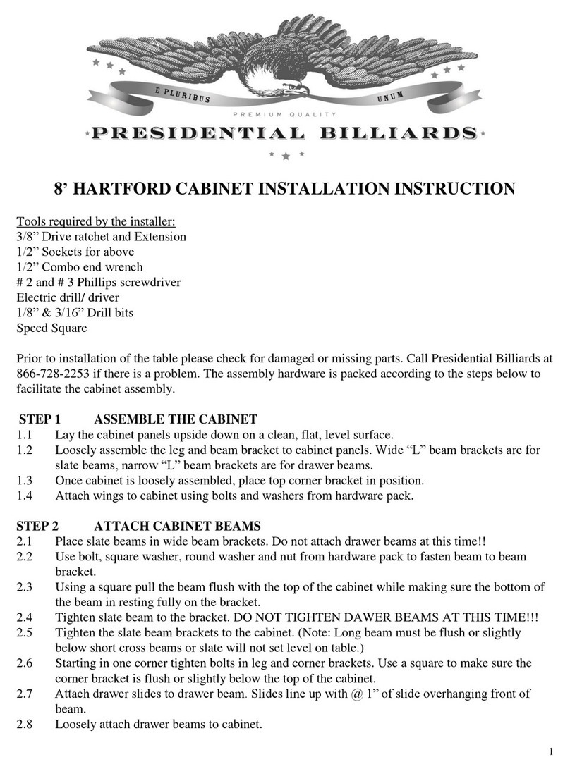 Presidential Billiards HARTFORD Installation instruction Presidential Billiards HARTFORD Installation instruction