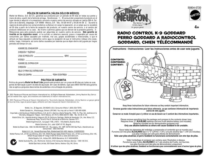 Mattel Jimmy Neutron Radio Control K-9 Goddard User manual