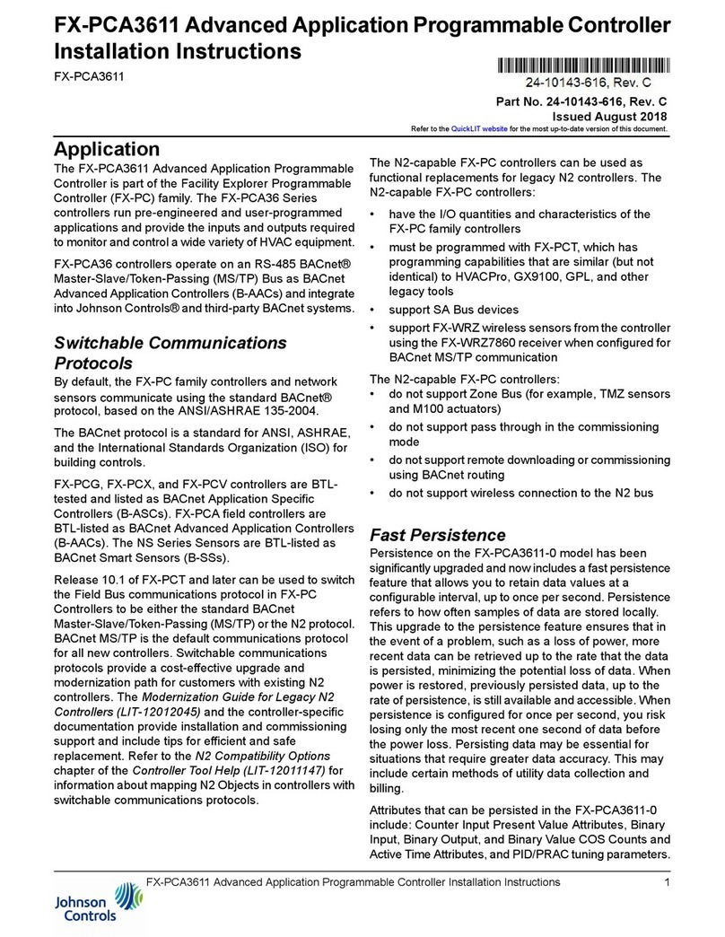 Johnson Controls FX-PCA3611 installation instructions Johnson Controls FX-PCA3611 installation instructions
