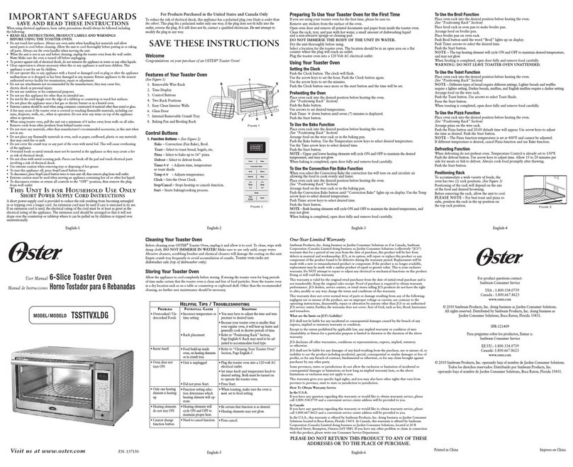 Oster TSSTTVXLDG User manual