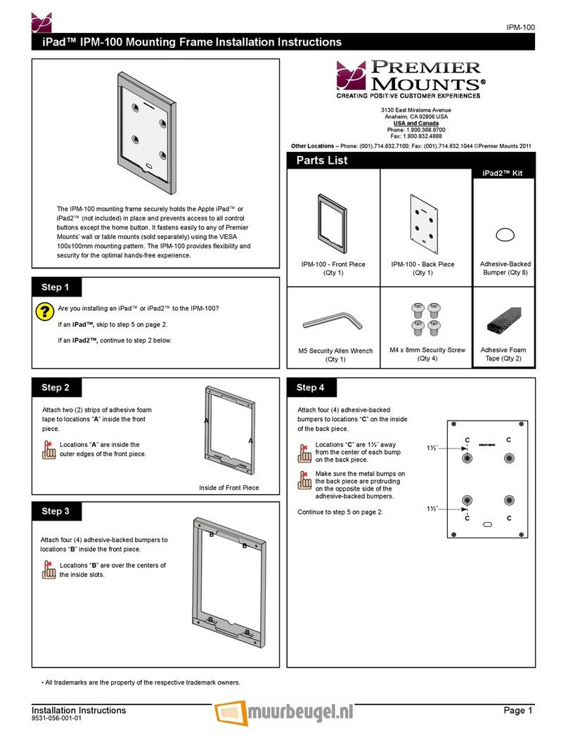 Premier Mounts iPad IPM-100 installation instructions Premier Mounts iPad IPM-100 installation instructions