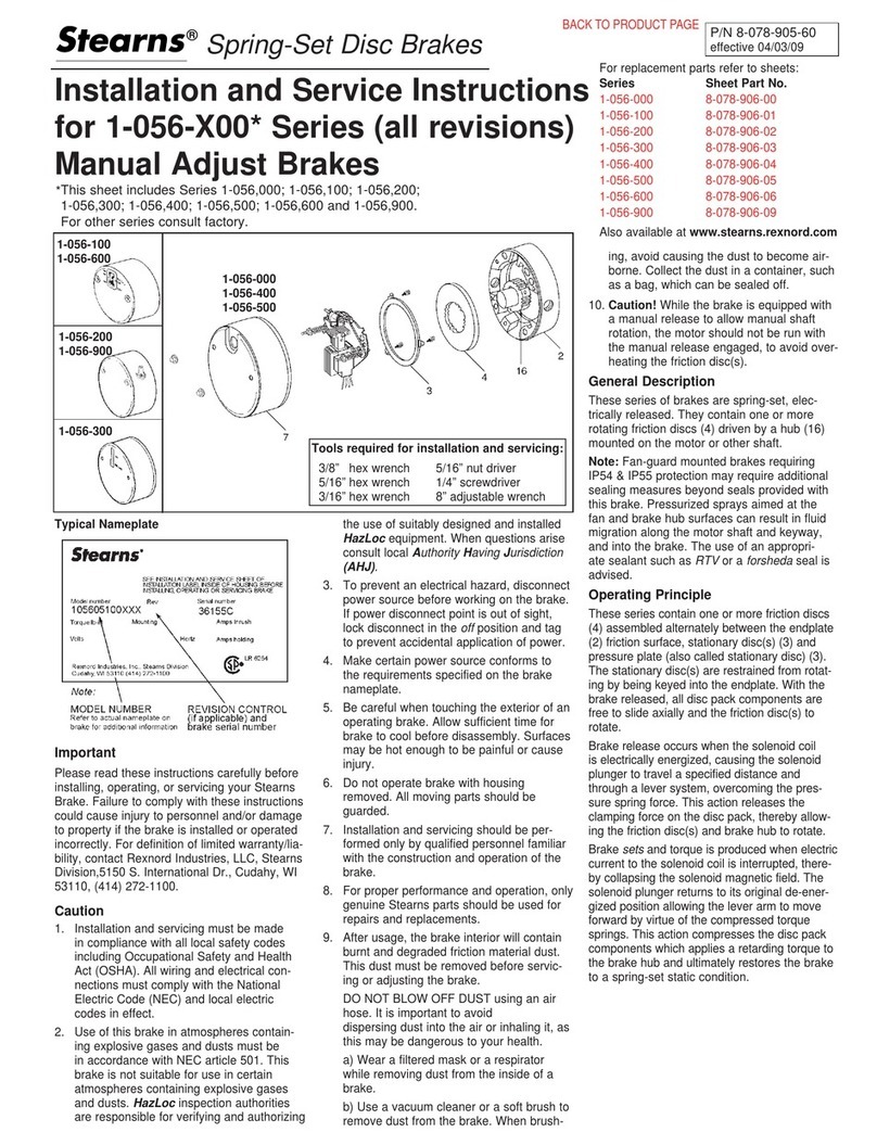 Rexnord Industries Stearns 1-056-000 Series Quick guide