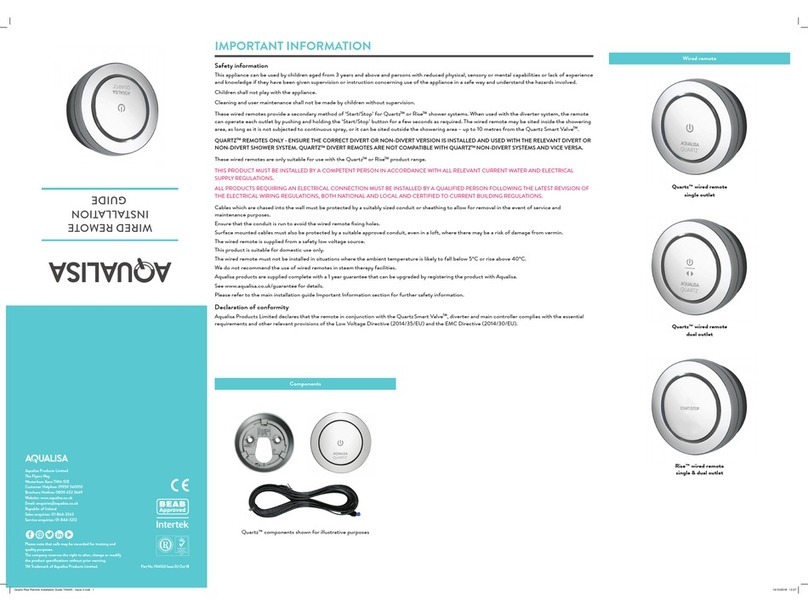 Aqualisa QUARTZ DIGITAL SERIES installation guide Aqualisa QUARTZ DIGITAL SERIES installation guide