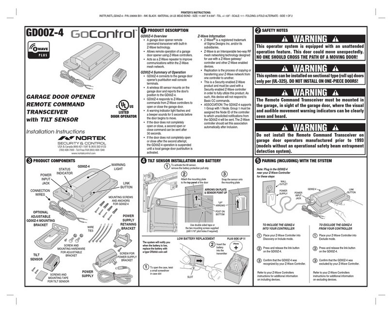 Nortek GoControl GD00Z-4 Installation instructions manual