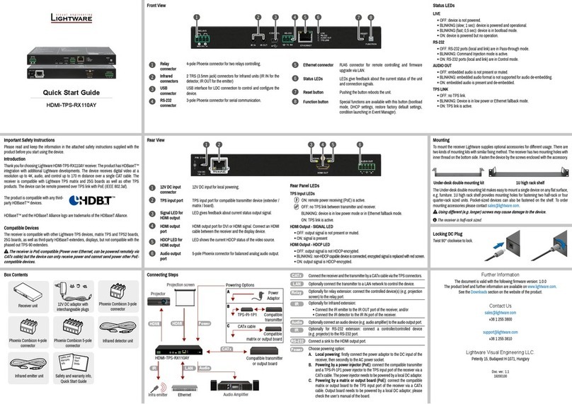 Lightware HDBaseT HDMI-TPS-RX110AY User manual
