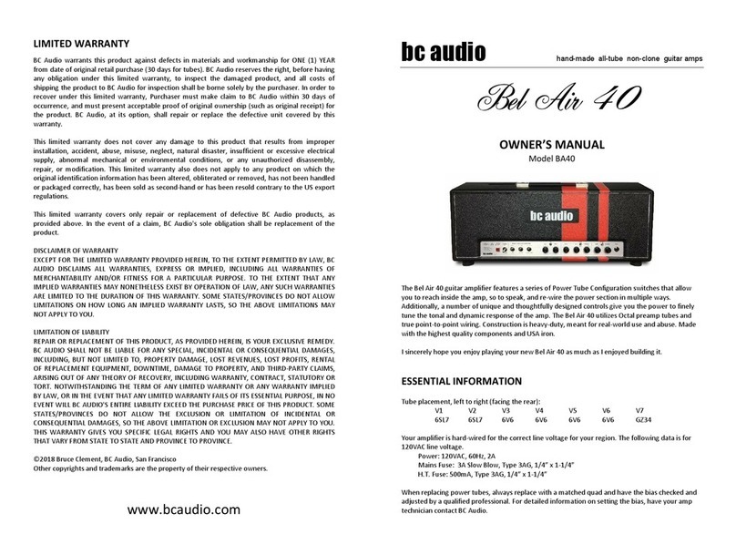 BC Audio Bel Air 40 owner's manual