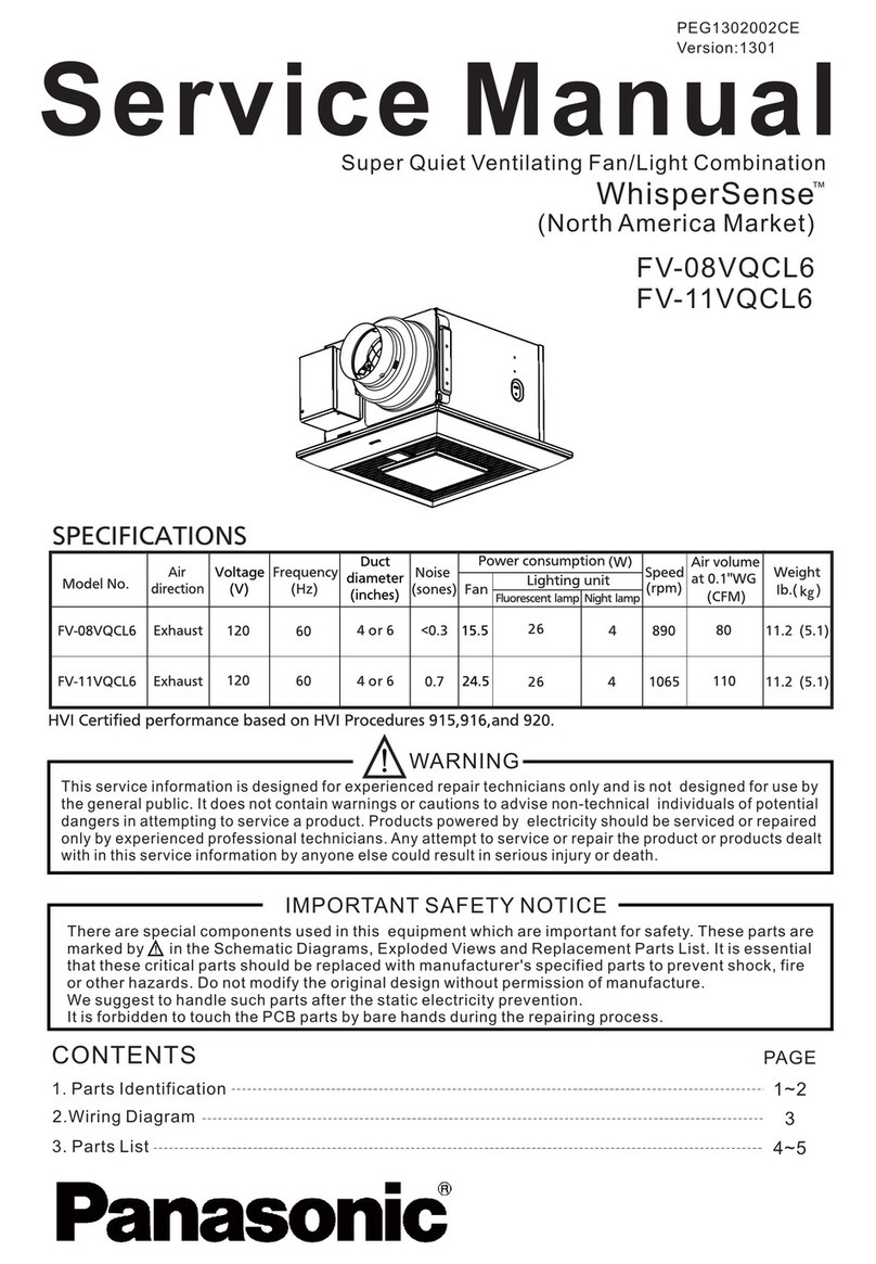 Panasonic WhisperSense FV-08VQCL6 Service manual