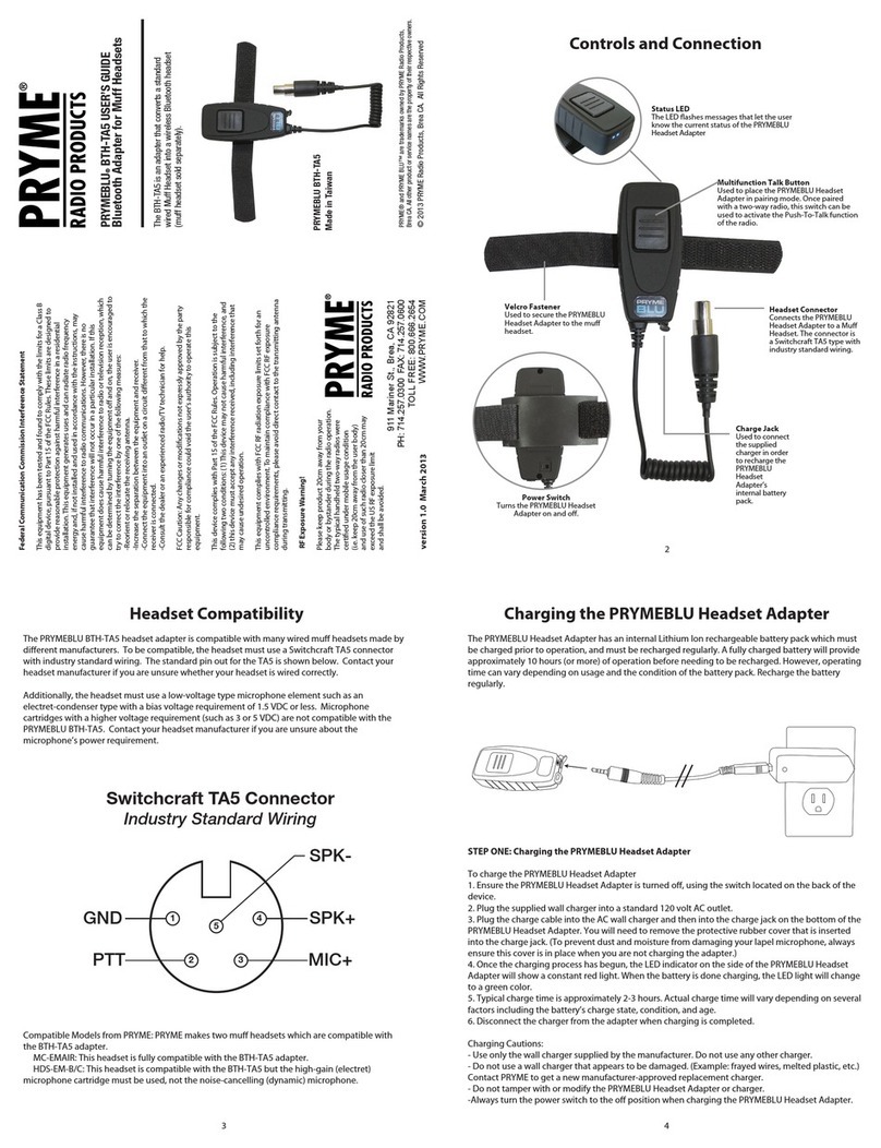 PRYME PRYMEBLU BTH-TA5 user guide
