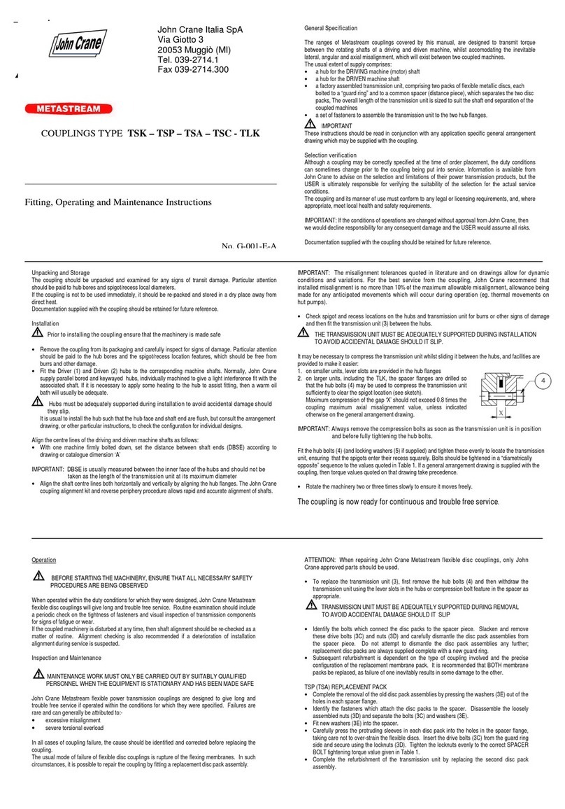 John Crane Metastream TSK Fitting, Operating and Maintenance Instructions John Crane Metastream TSK Fitting, Operating and Maintenance Instructions