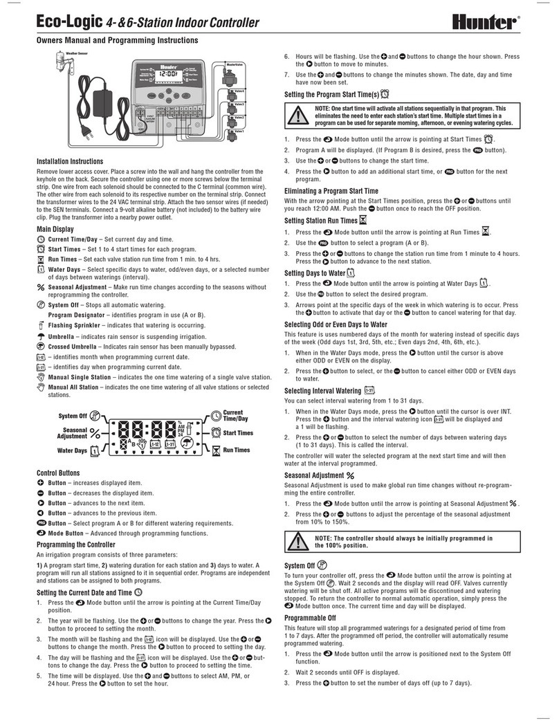 Hunter Eco-Logic 6 Owners manual and programming instructions