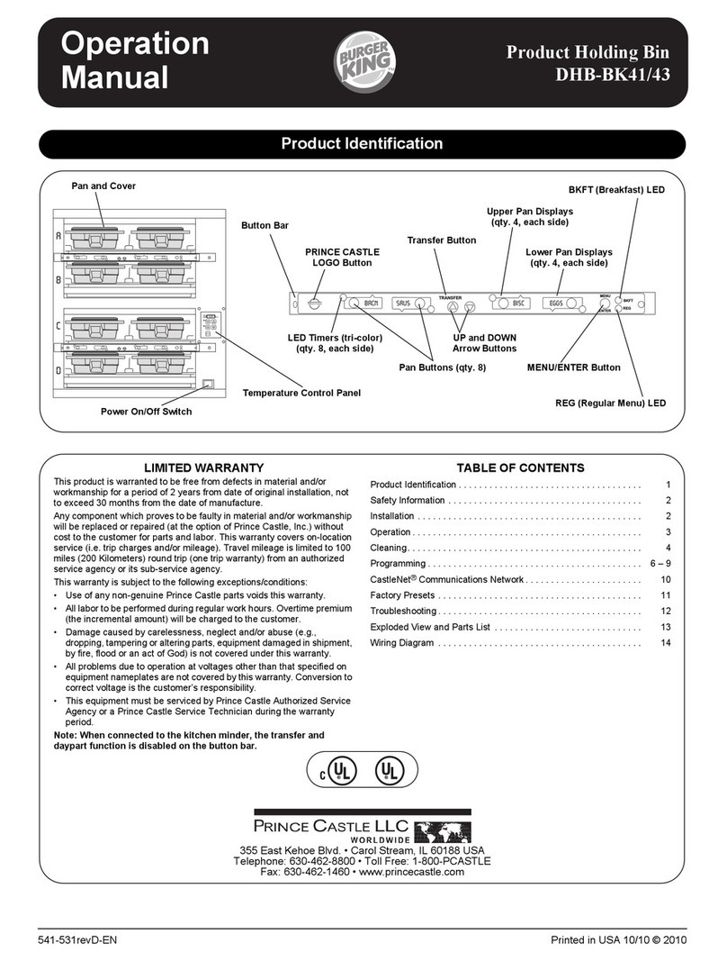 Prince Castle Product Holding Bin Operation manual