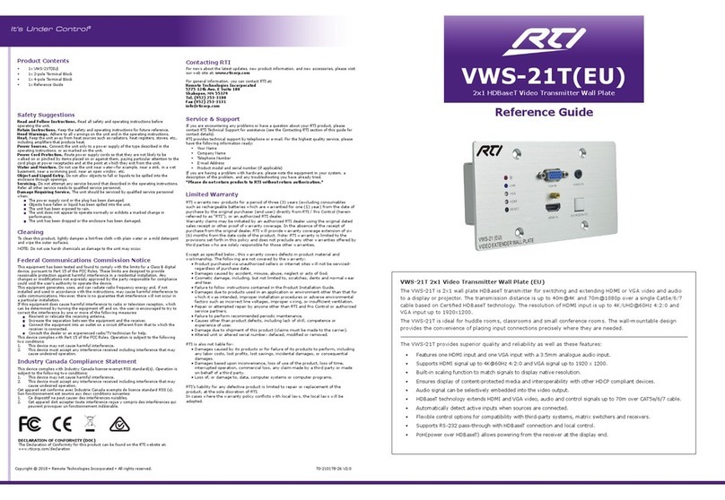 RTI VWS-21TEU User manual