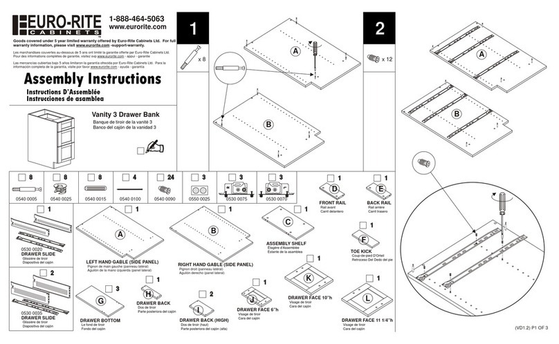 Euro-Rite Cabinets Vanity 3 Drawer Bank Assembly instructions Euro-Rite Cabinets Vanity 3 Drawer Bank Assembly instructions