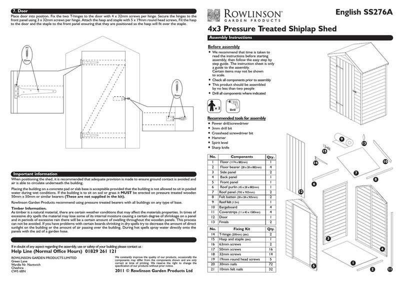 Rowlinson Garden Products 4x3 Pressure Treated Shiplap Shed Assembly instructions