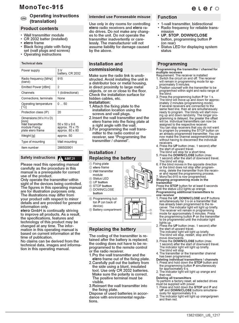 elero MonoTec-915 operating instructions
