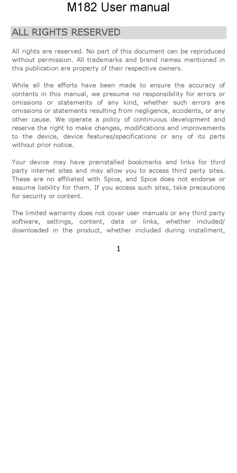 Ole M182 user manual