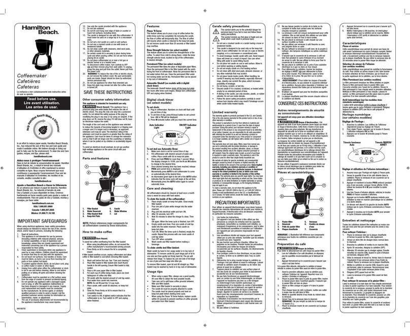 Hamilton Beach 49316 Use and care guide