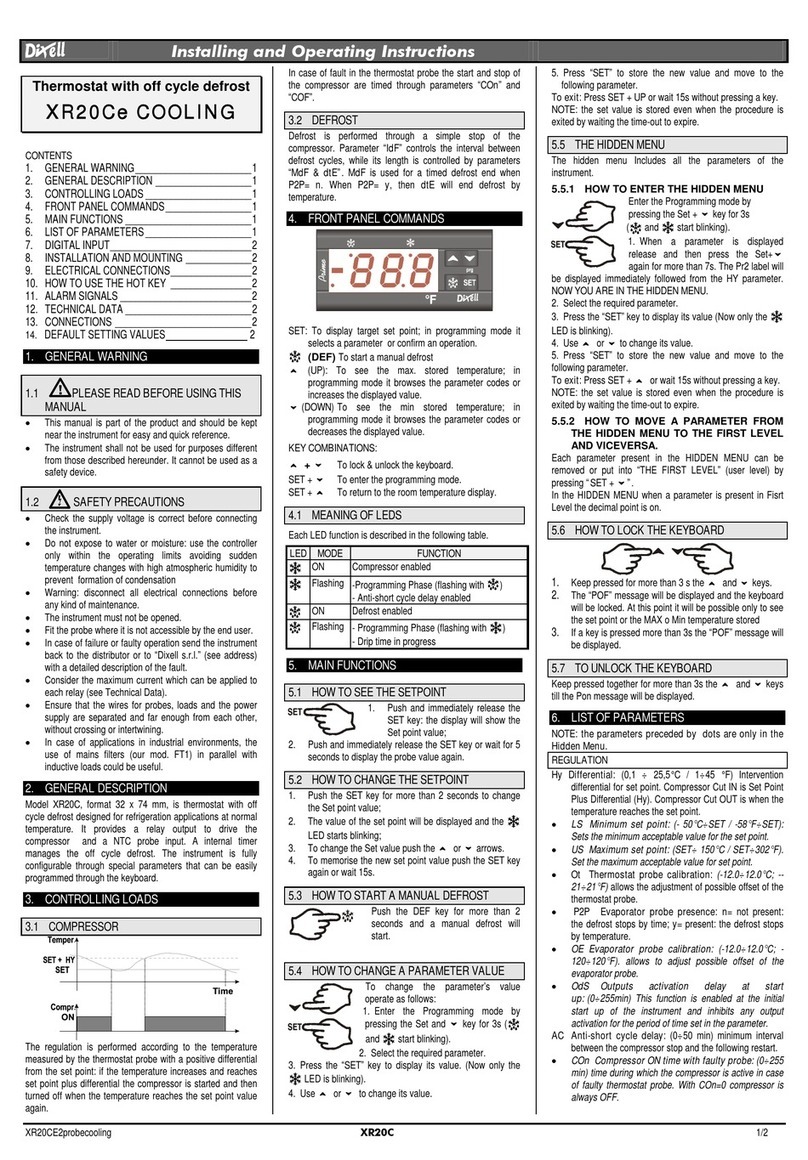 dixell XR20Ce Installing and operating instructions