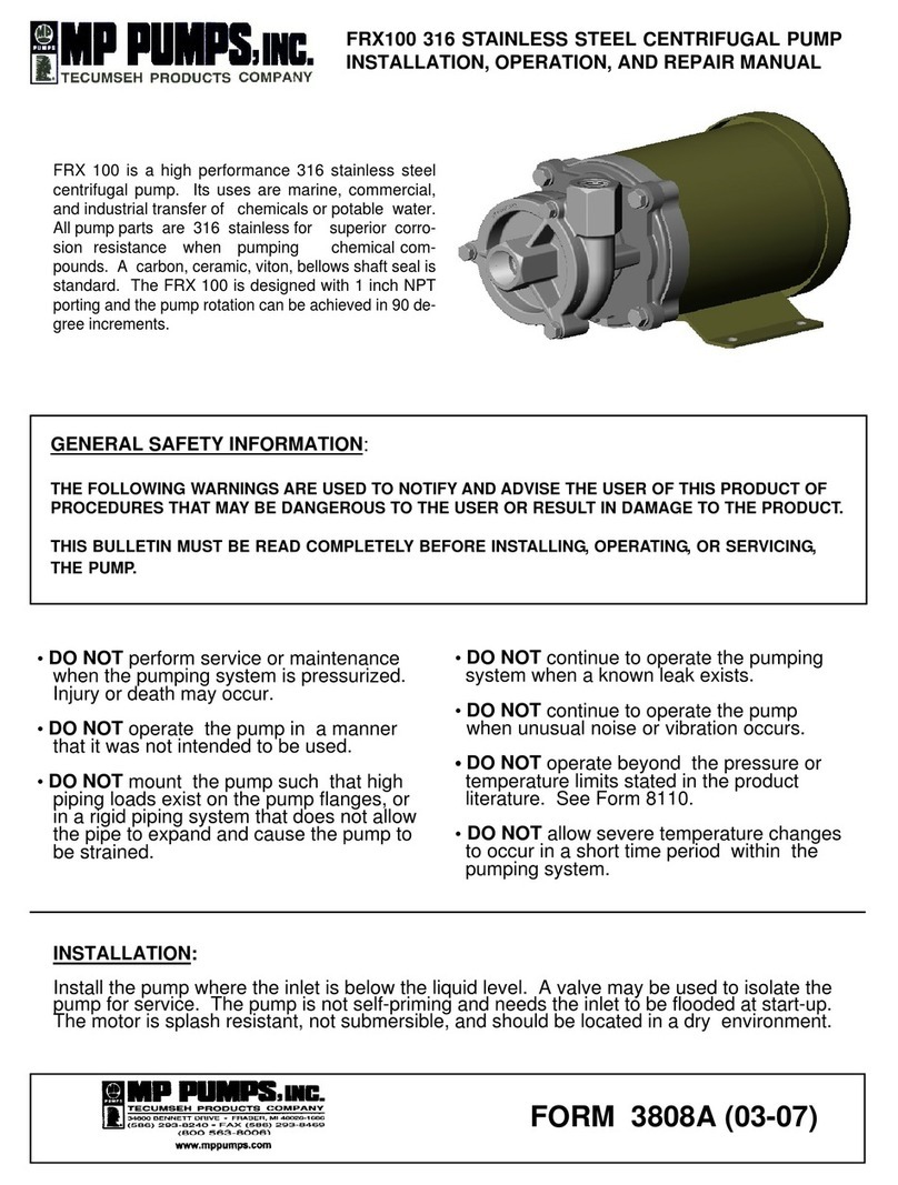 MP Pumps, Inc. FRX100 Installation, operation and repair manual