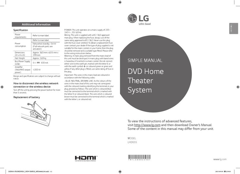 LG LHD655 Specification sheet