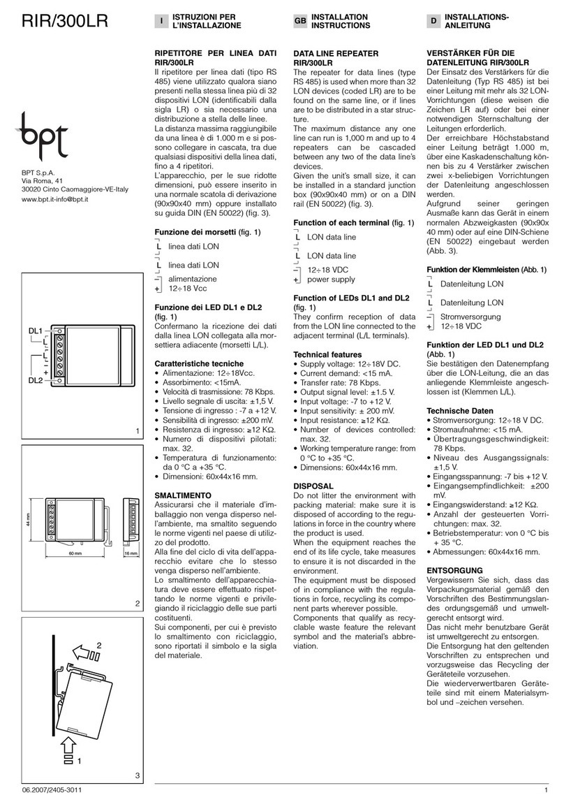 Bpt RIR/300LR Installation instructions manual