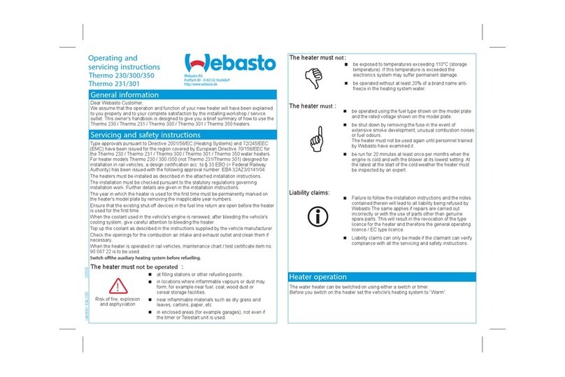 Webasto Thermo 230 Operating, and servicing  instructions