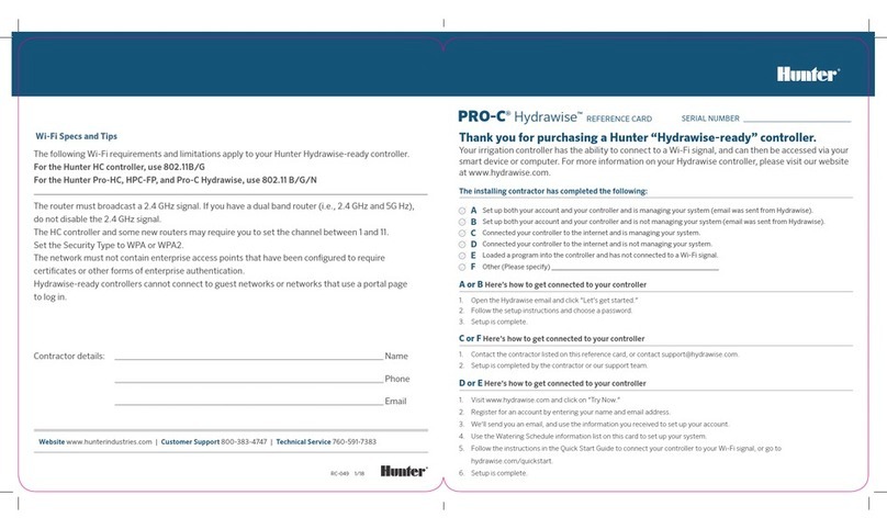 Hunter PRO-C Hydrawise Parts list manual