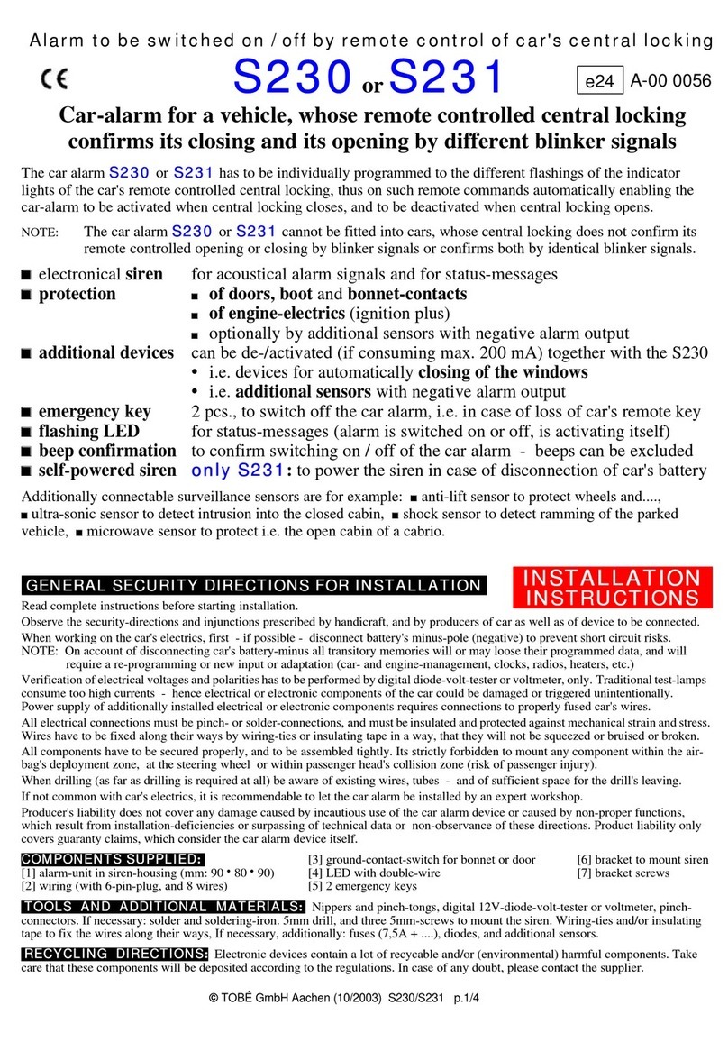 Tobe S230 installation instructions