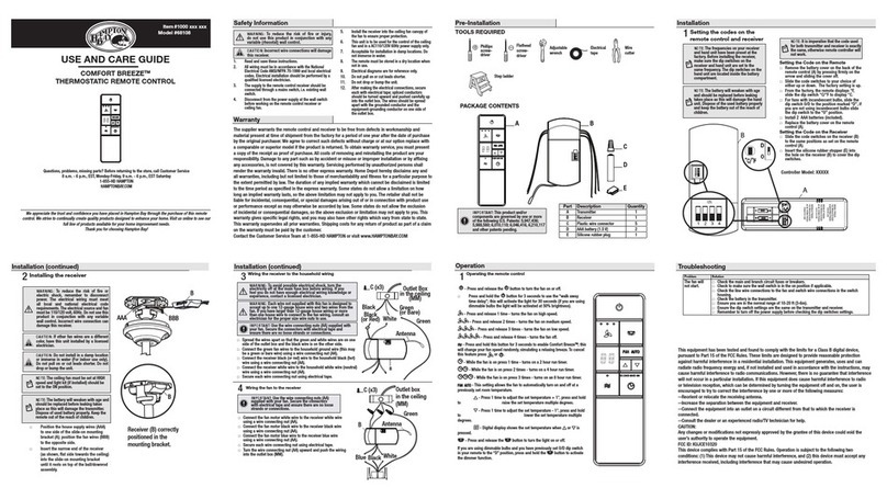 HAMPTON BAY COMFORT BREEZET 68108 Use and care guide