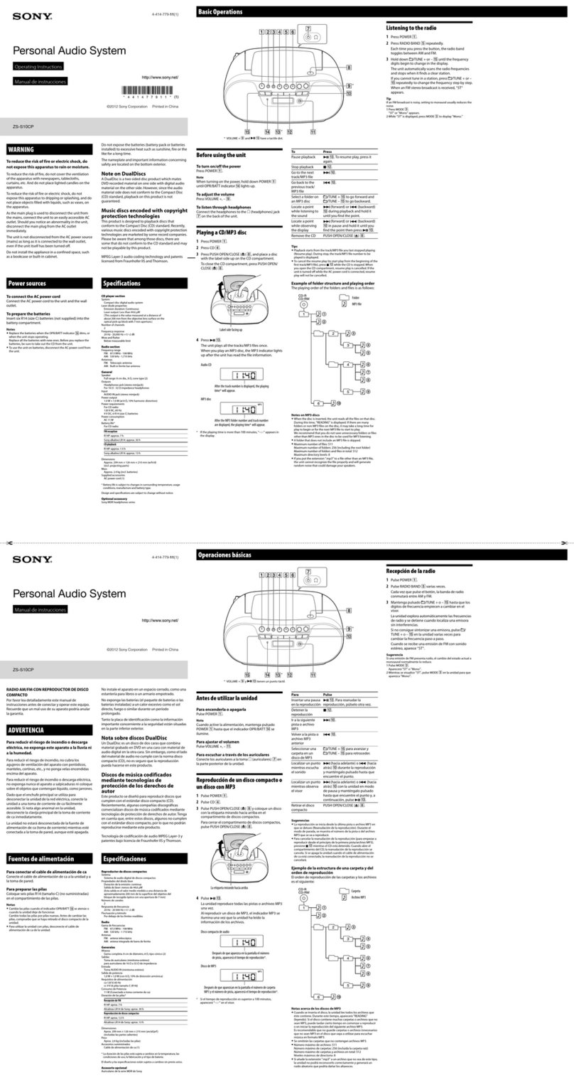 Sony ZS-S10CP Instruction Manual
