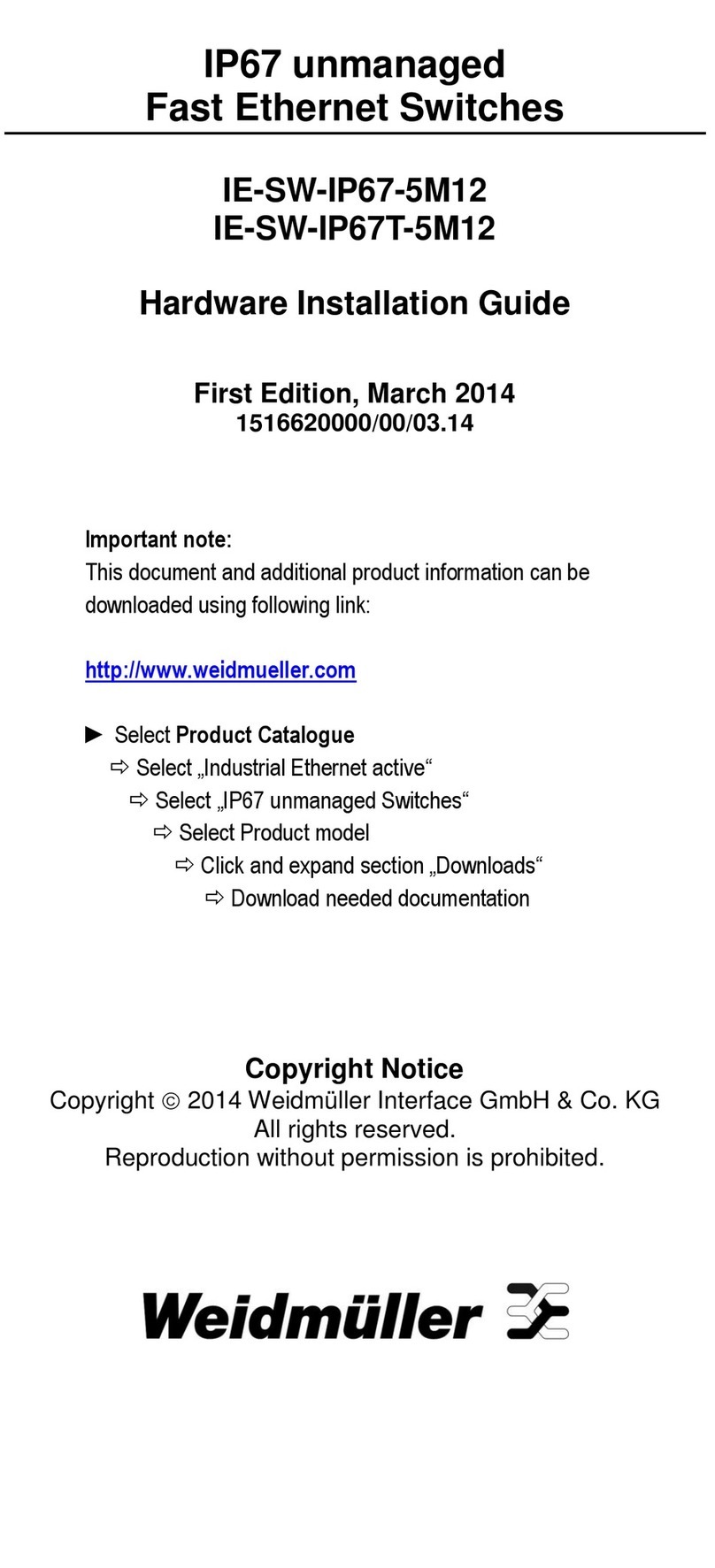 Weidmuller IE-SW-IP67-5M12 Hardware installation guide Weidmuller IE-SW-IP67-5M12 Hardware installation guide