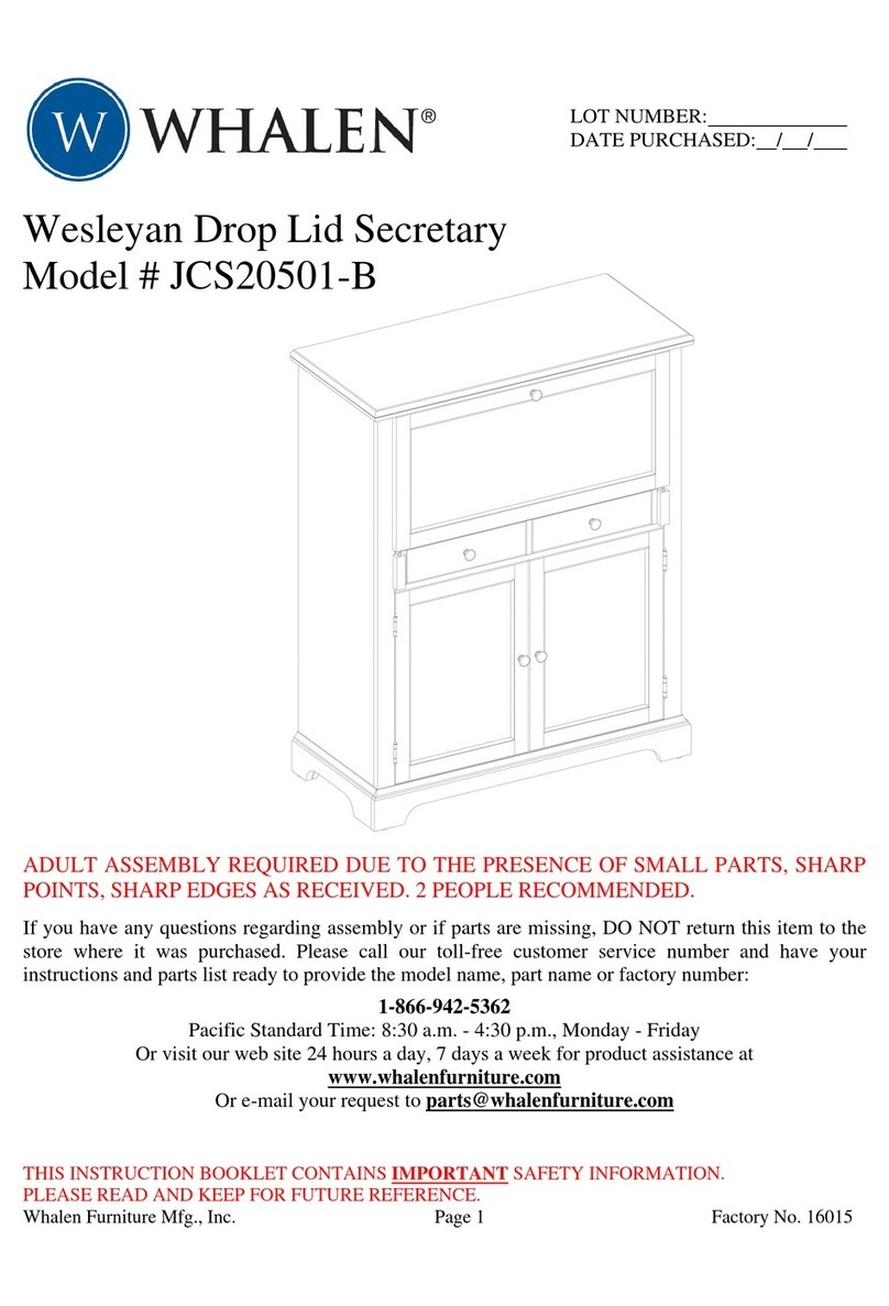 Whalen Wesleyan Drop Lid Secretary instruction manual