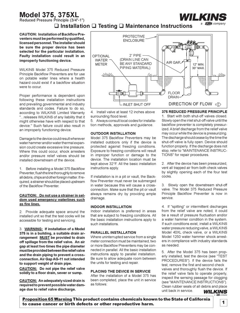 WILKINS 375XL Installation, testing, operation and maintenance manual