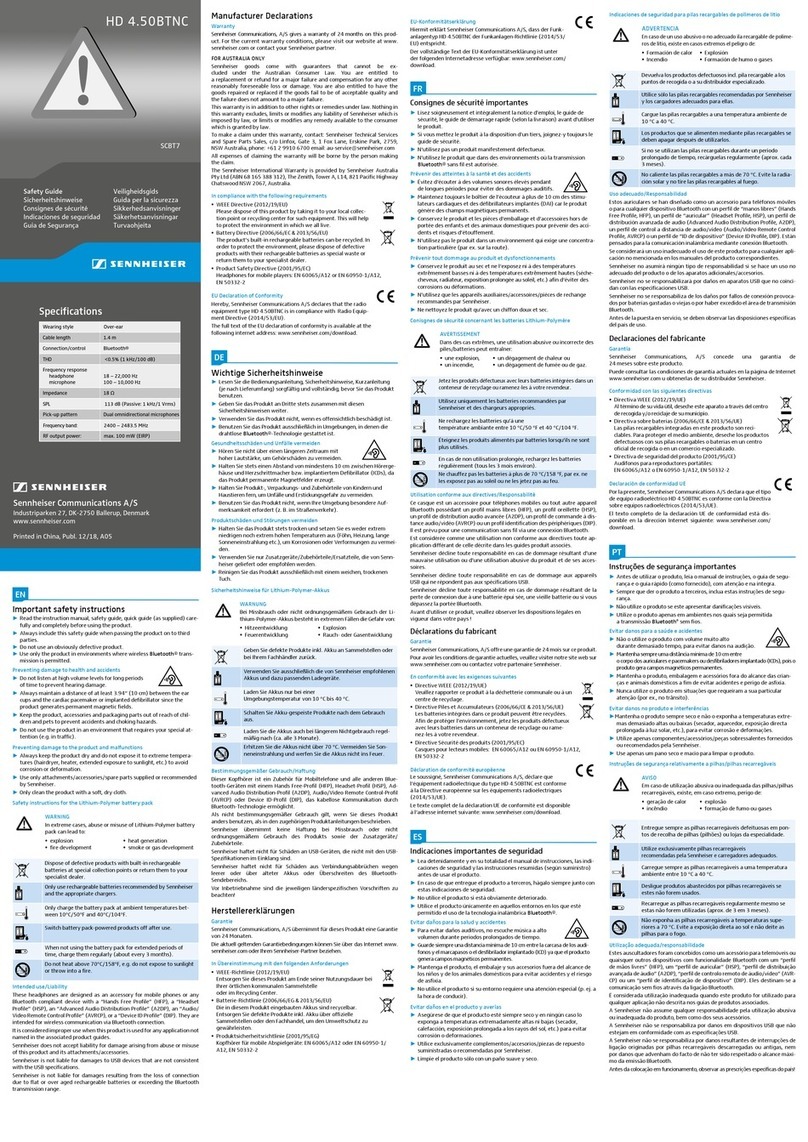 Sennheiser HD 4.50BTNC Safety guide