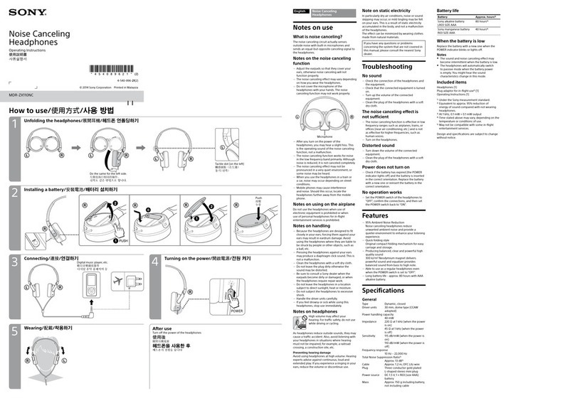 Sony MDR-ZX110NC operating instructions