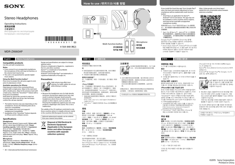 Sony MDR-ZX660AP operating instructions