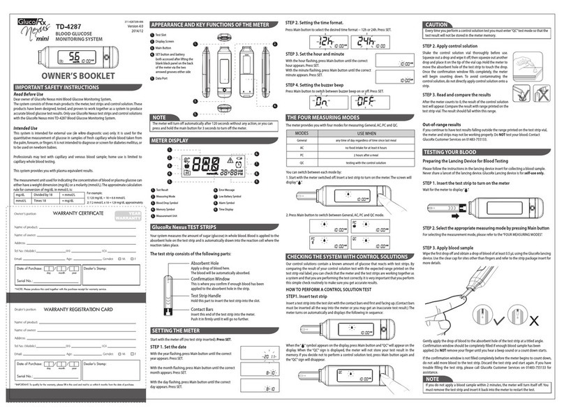 GlucoRx Nexus mini TD-4287 owner's booklet