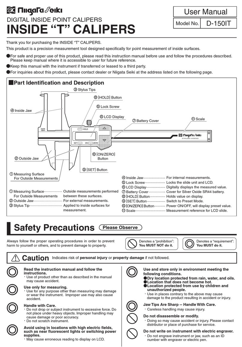 Niigata seiki INSIDE T CALIPERS user manual