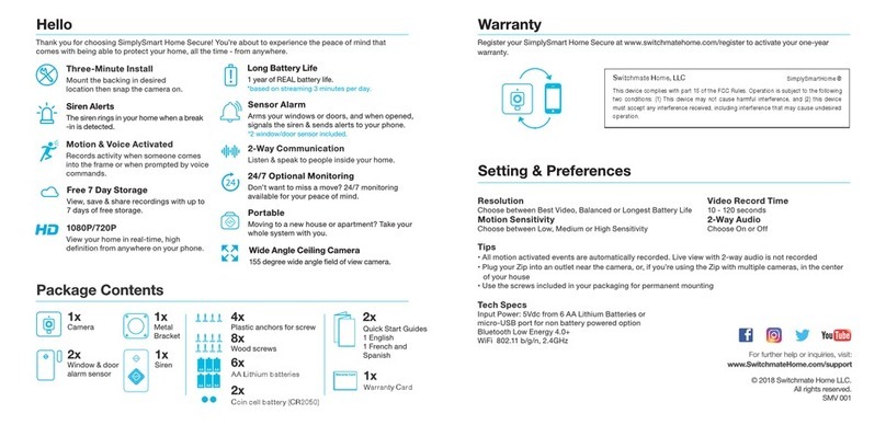 Switchmate Home SimplySmartHome Secure Quick start guides
